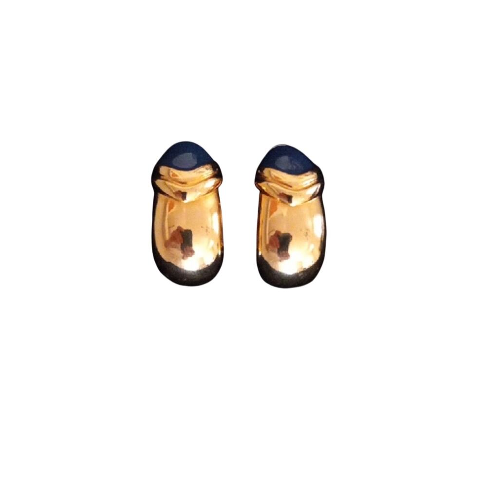 Elegant Vintage ST JOHN Gold-Tone and Navy Enamel Earrings